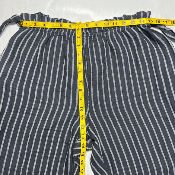 Own It High Waisted Cropped Linen Pants SIZE XL Blue Gray Striped Belted Italy - Picture 3 of 10